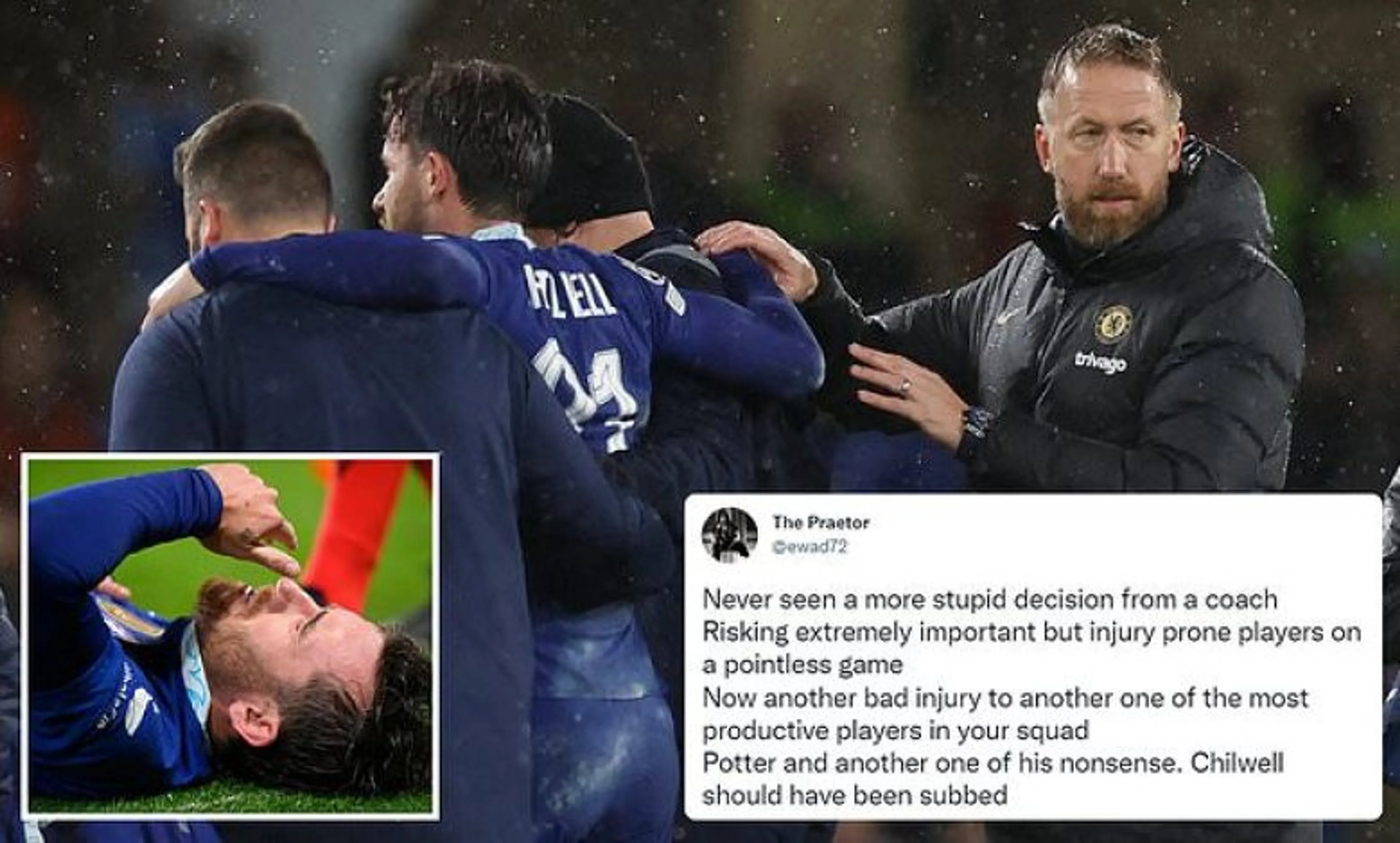 Infortunio per Chilwell, tifosi inglesi furiosi con Potter: “Mai vista una decisione più stupida”