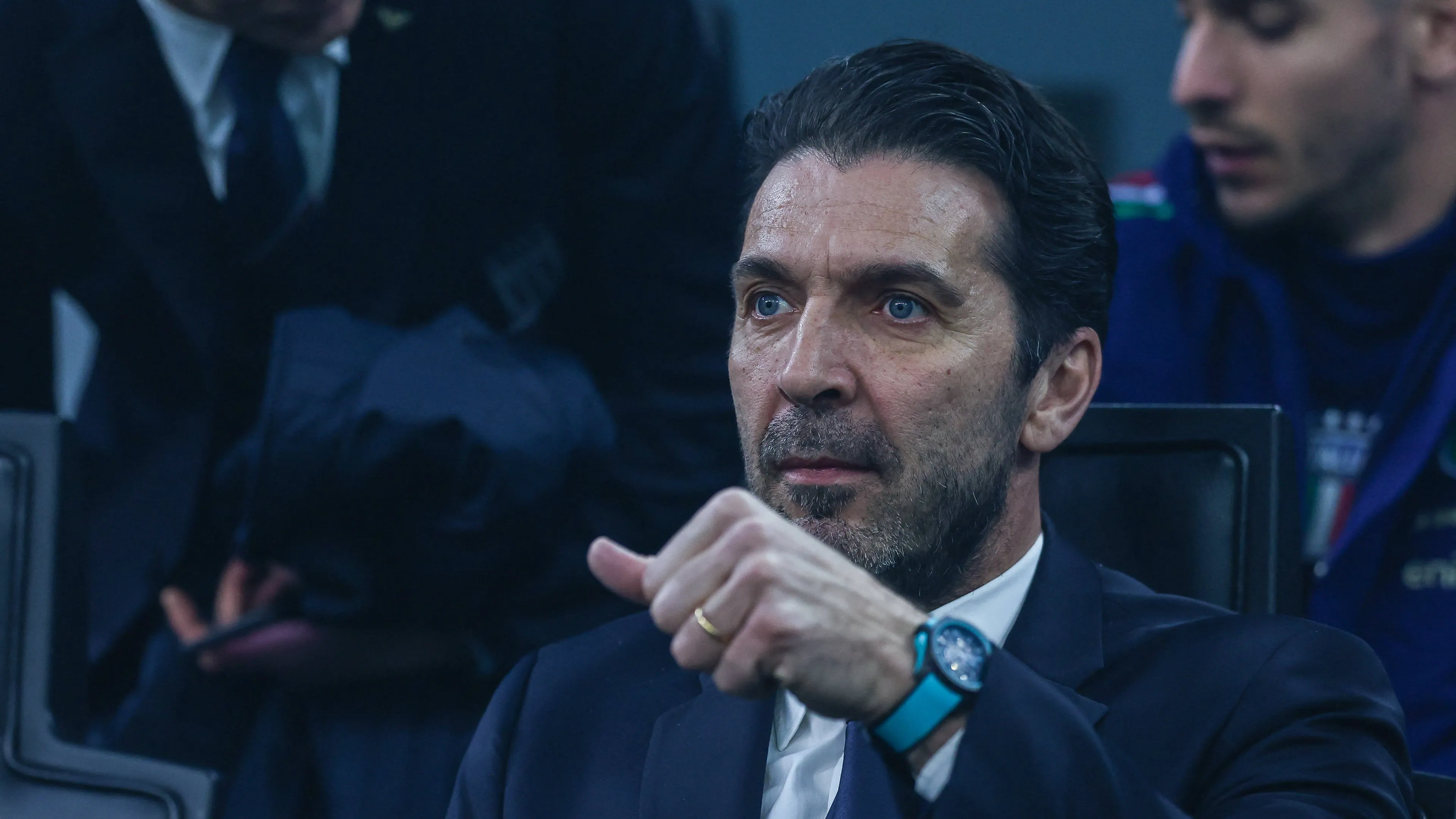 Copertina di CALCIO UEFA Nations League Quarter Finals Italy vs Germany Gianluigi Buffon Head Delegation of Italy gestures during UEFA Nations League 2024 25 Quarter Finals football match between Italy and Germany at San Siro Stadium Milan Italy Copyright xIPAxSport ABACAx