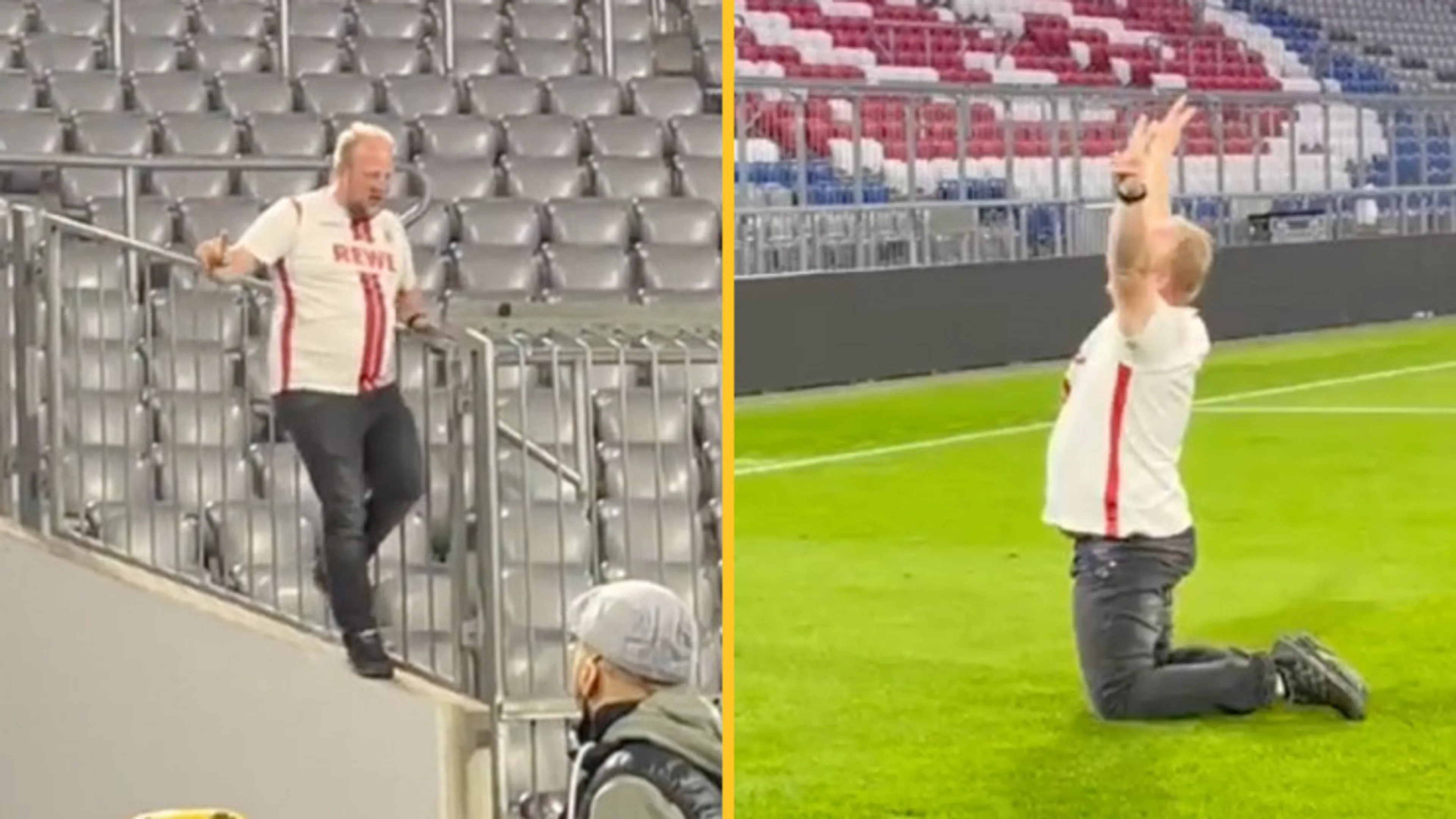 Copertina di Bayern-Villarreal, dopo la partita spunta un tifoso del Colonia completamente ubriaco in campo (VIDEO)