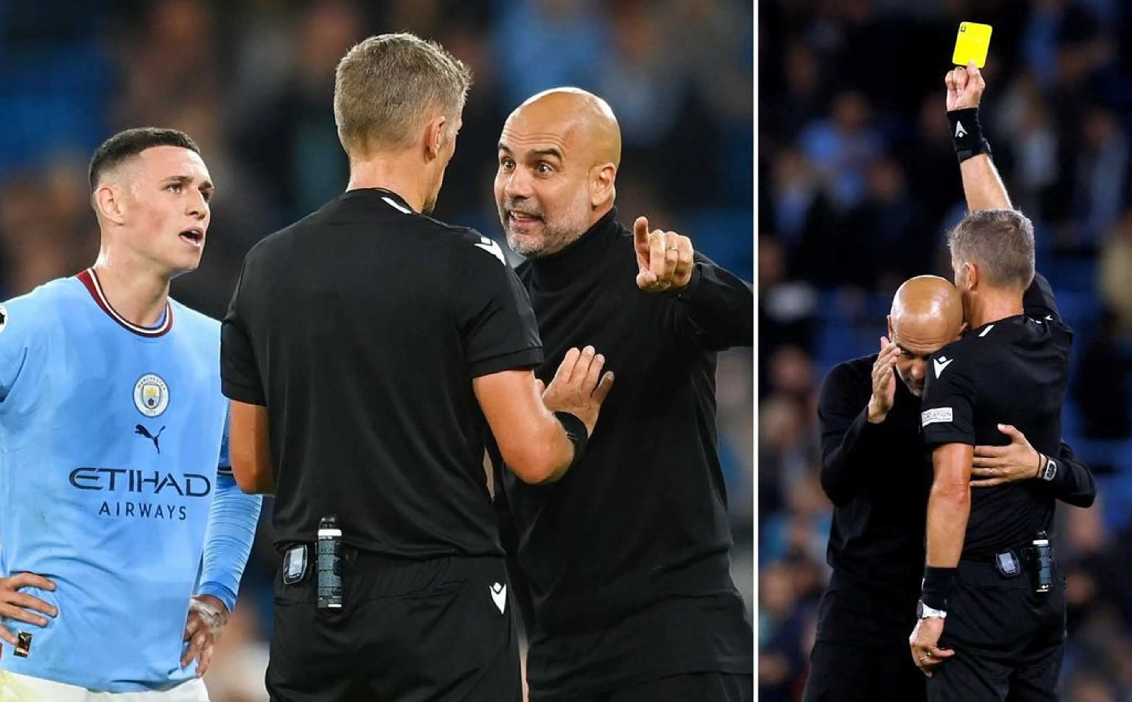 Copertina di Guardiola discute animatamente con Orsato e viene ammonito, poi l’abbraccio: “Gli ho chiesto scusa”