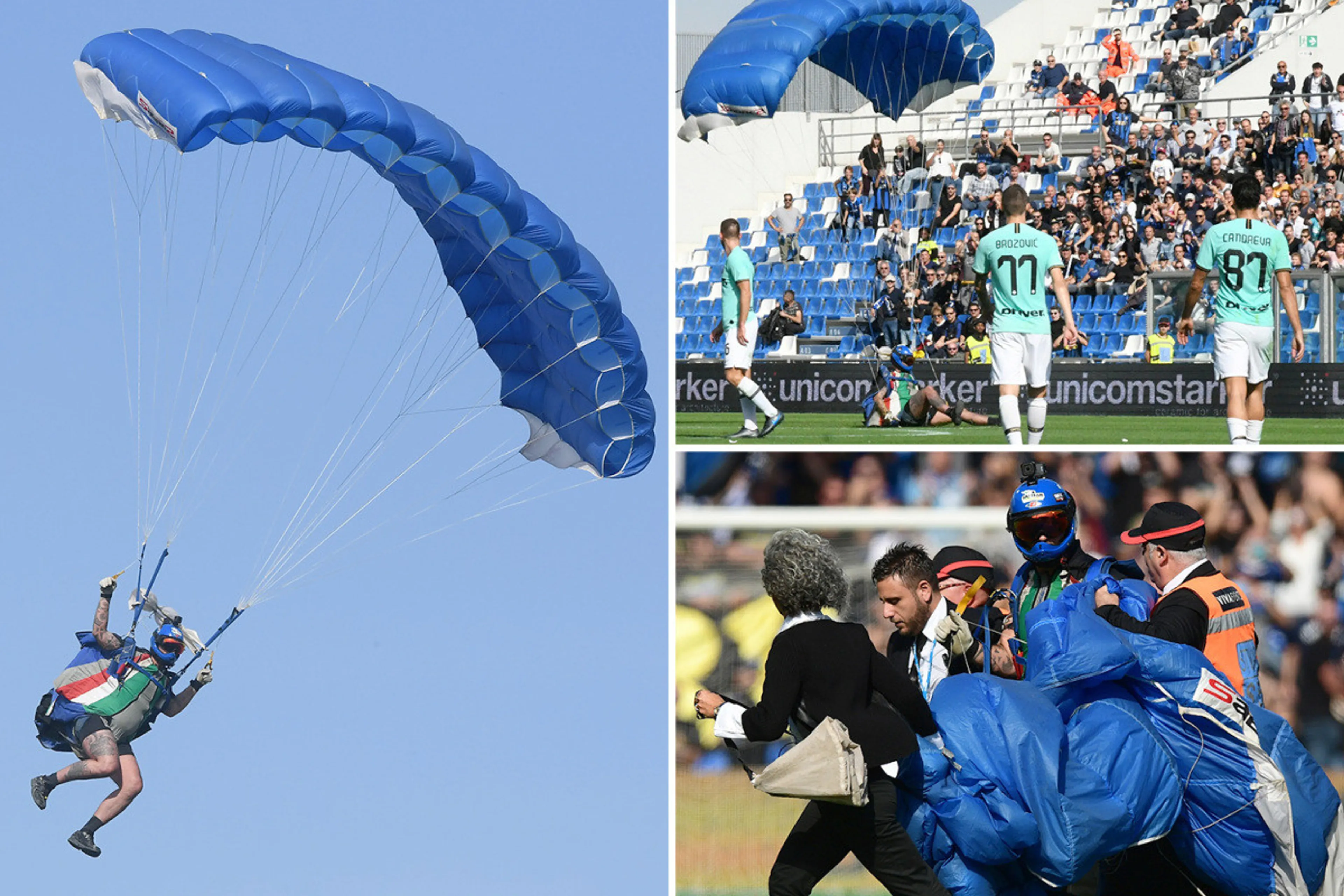 inter-milan-clash-delayed-as-parachuter-lands-in-middle-of