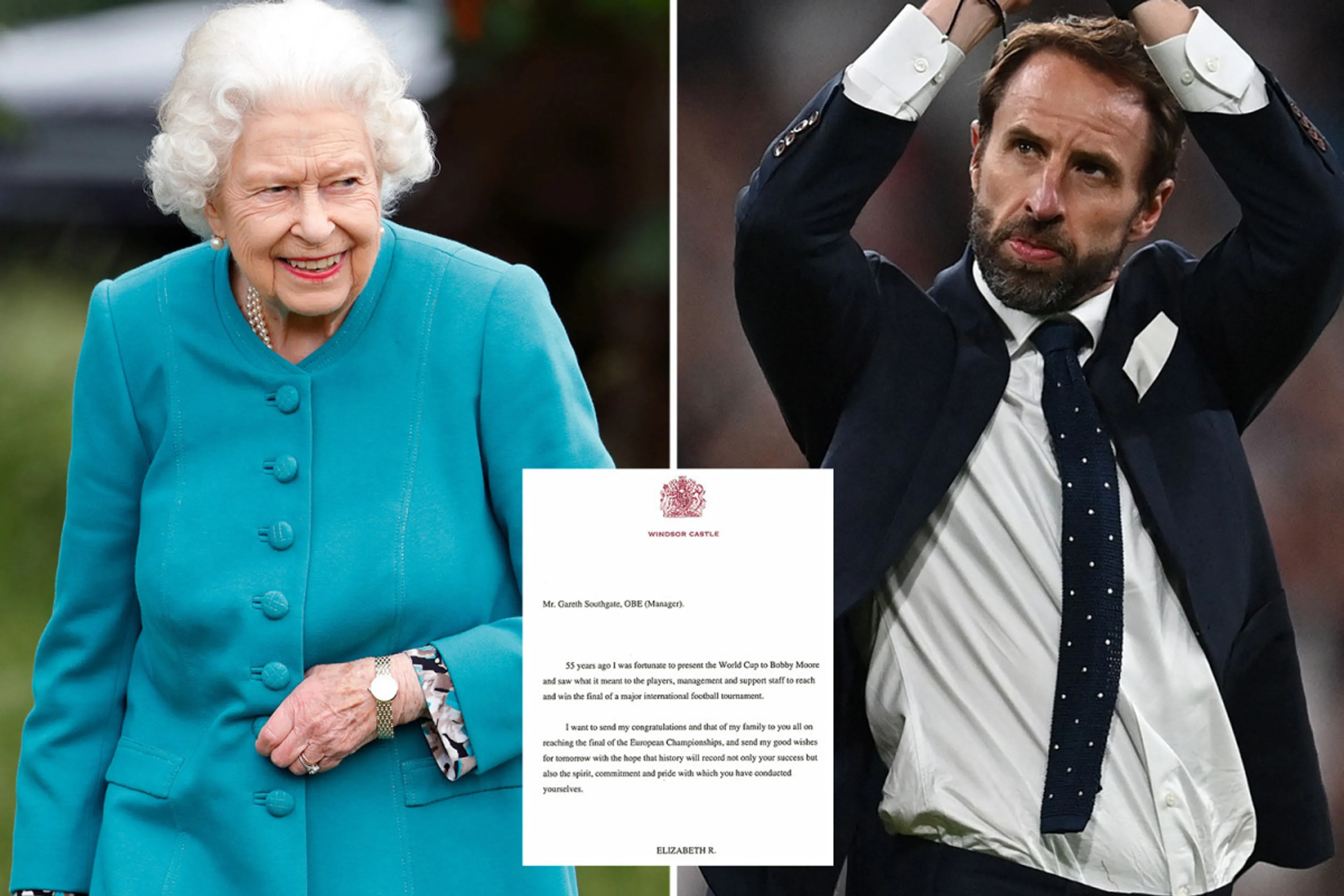 Copertina di Italia-Inghilterra, Regina Elisabetta II scrive a Southgate e giocatori: “Auguri per la finale”