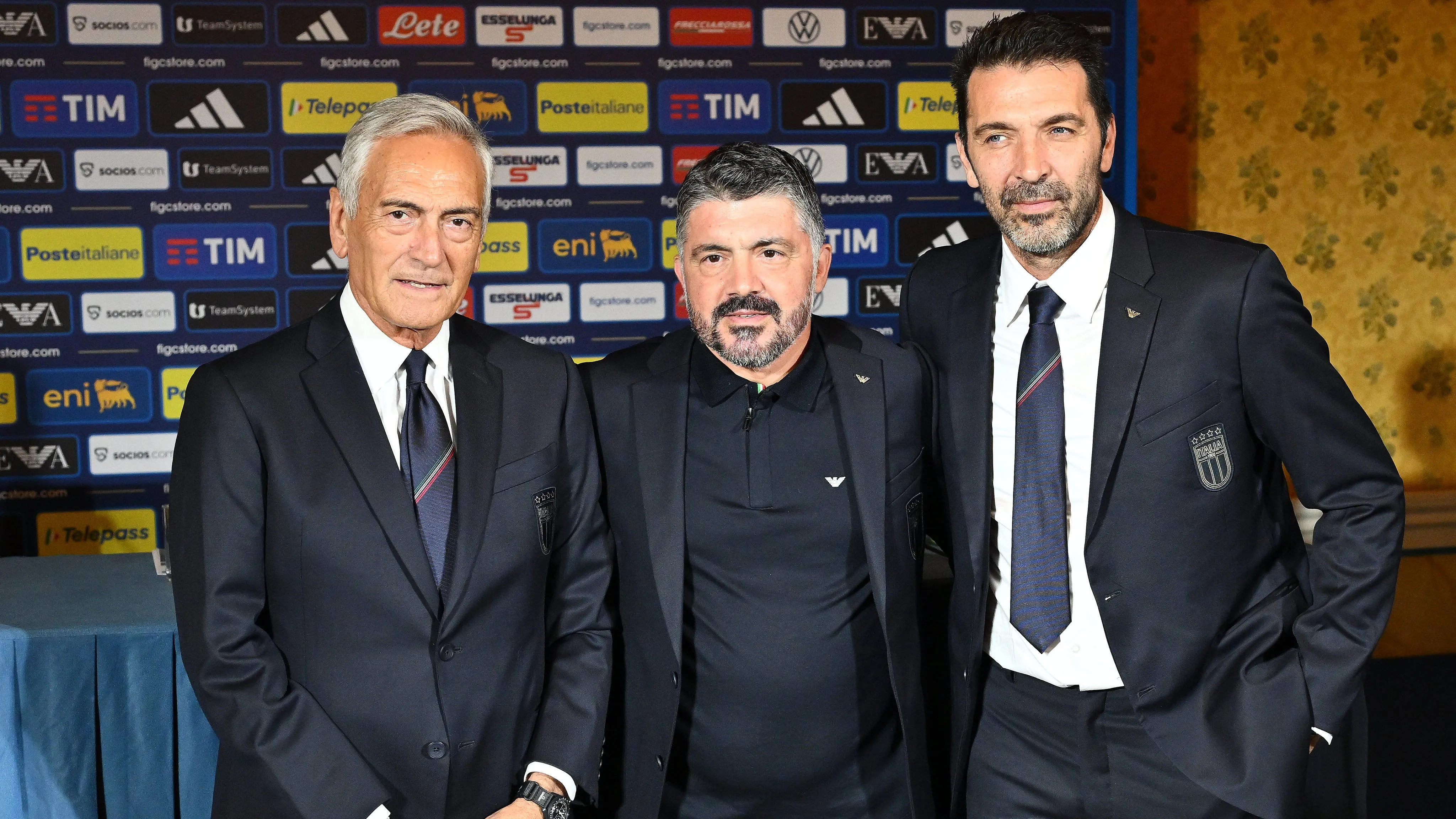 Gravina, Gattuso e Buffon alla presentazione di Ringhio come nuovo ct dell'Italia