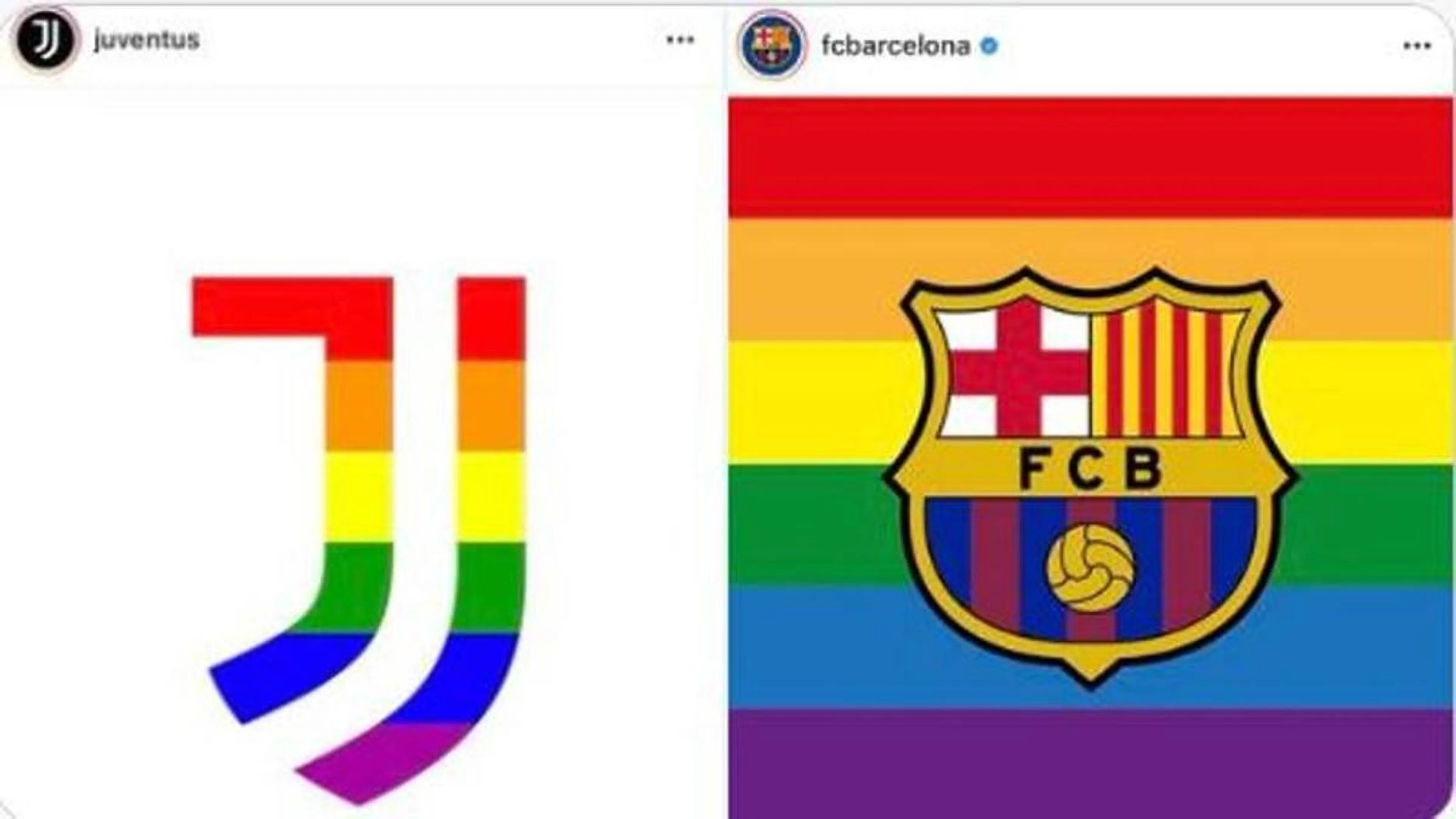 Copertina di Juve e Barca replicano alla Uefa per diritti LGBT, logo arcobaleno sui social