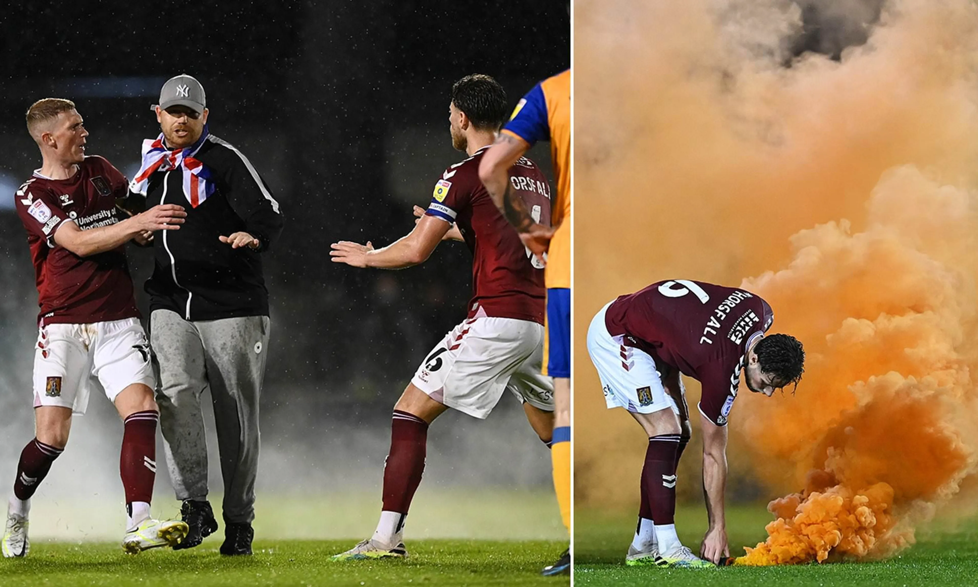 Copertina di Northampton perde ai playoff, tifosi invadono il campo e lanciano fumogeni agli avversari