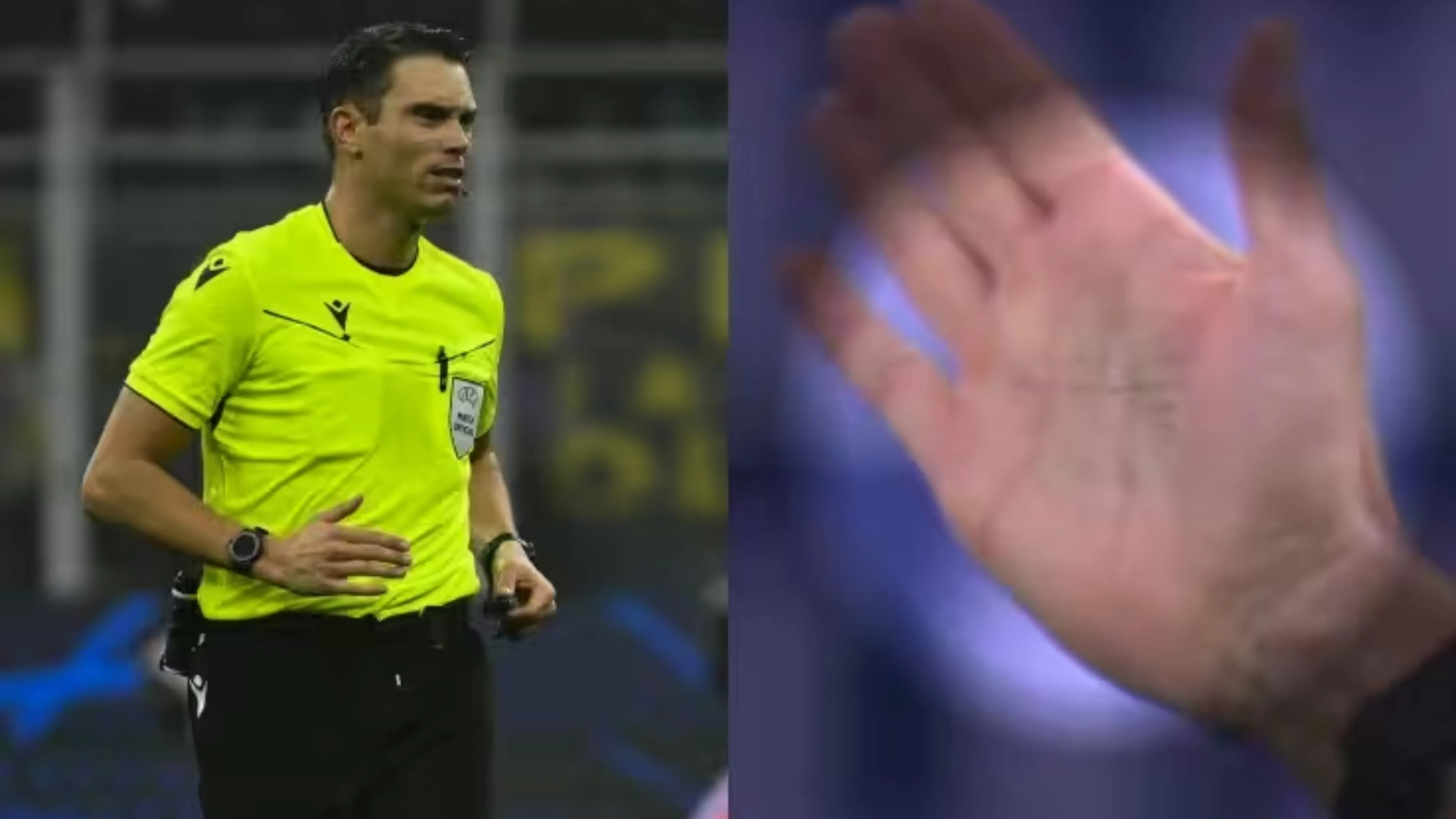 Copertina di L'arbitro di Inter-Real Sociedad ha delle scritte sulla mano: sono gli ammoniti