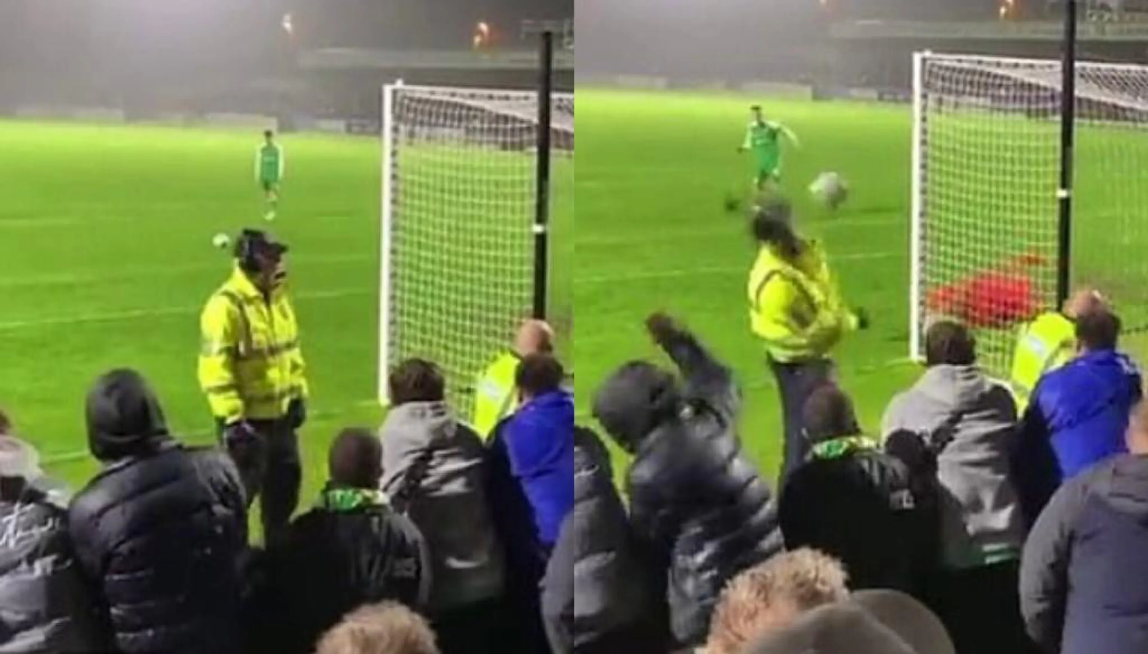 Copertina di Colpito, ma non affondato: steward centrato in faccia dal rigore sbagliato si gira ed esulta (VIDEO)