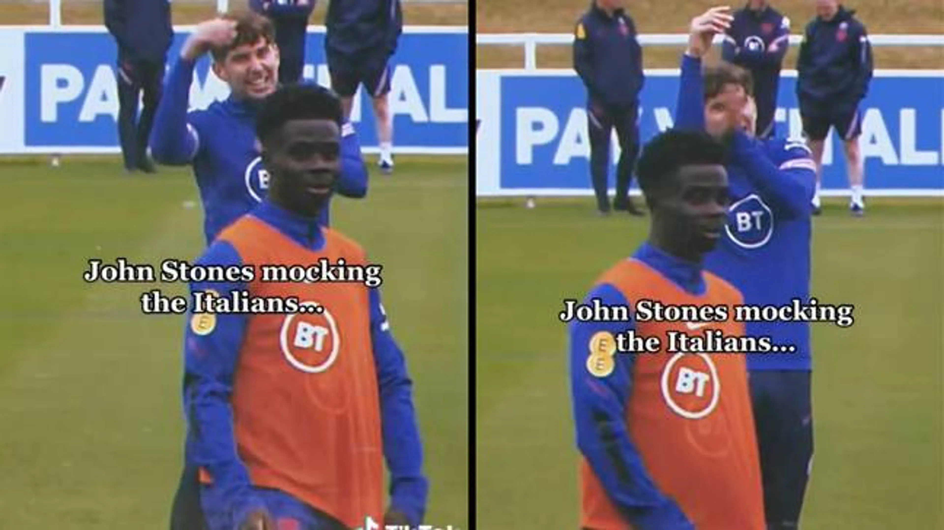 Copertina di John Stones prende in giro i giocatori dell’Italia durante l’allenamento: “Mano, mano”