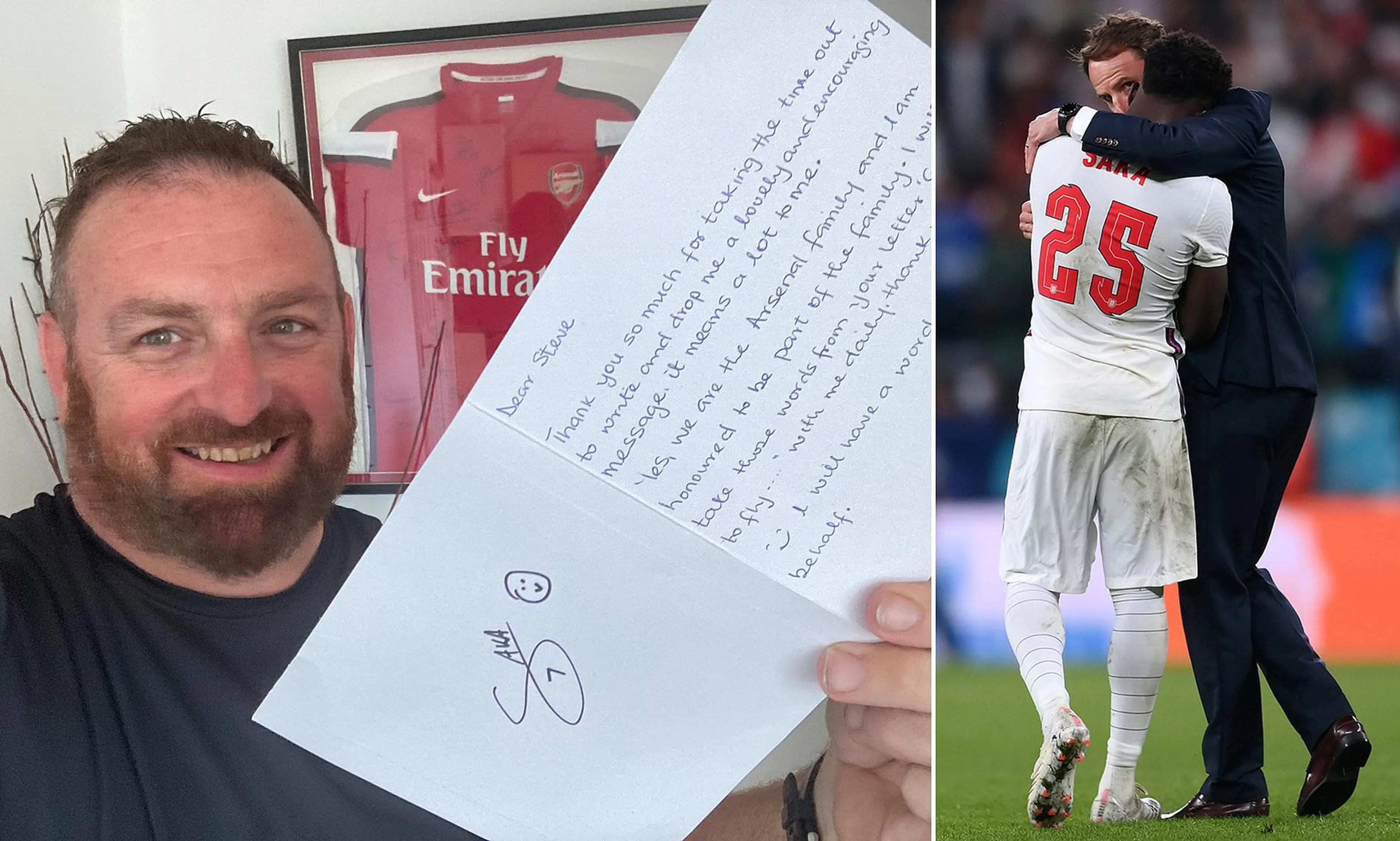 Copertina di Tifoso scrive lettera a Saka dopo rigore sbagliato, riceve risposta sotto porta di casa