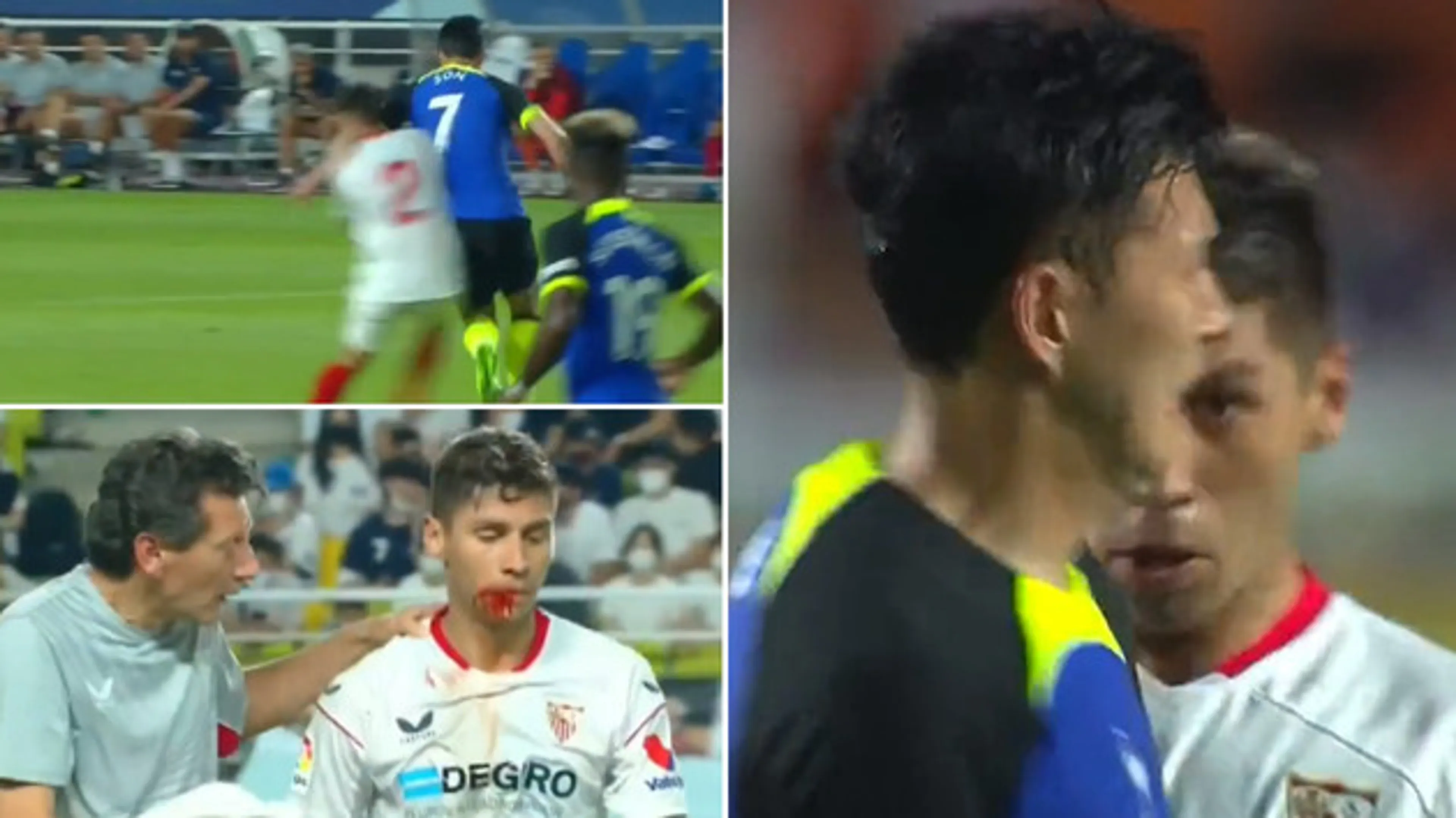 Copertina di Tottenham-Siviglia, amichevole infuocata: Montiel ferito dopo uno scontro con Son e rissa sfiorata